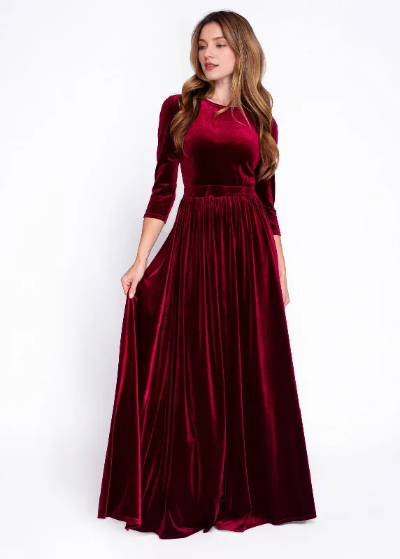 Women's Comfortable Lounge Garments Autumn winter long sleeves velvet long dress elegant round neck bridesmaid dress