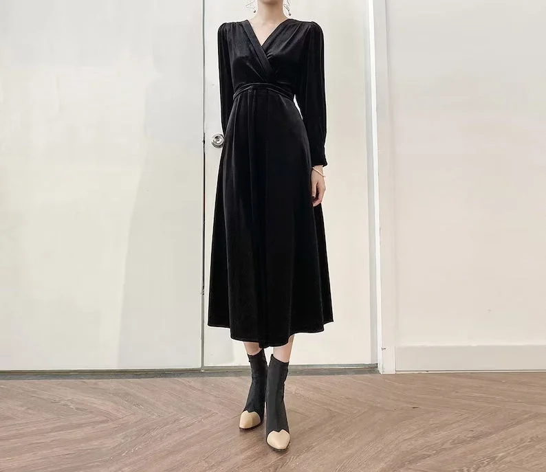 Women's Everyday Garments Formal Winter Long Wrap Long Sleeves Velvet Dress V Neck Bridesmaid Dress