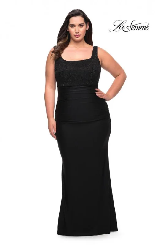 Stylish And Comfortable Clothing For Women La Femme 29645 Jersey Gown with Stones