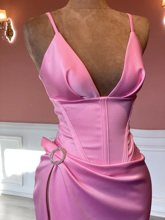 Women's Elegant Clothes Elegant Pink Sleeveless Spaghetti Straps Evening Dress,Pink Pageant Dress Y817