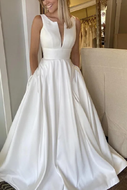 Casual Chic Clothing For Women White satin long A line prom dress formal dress    cg19466