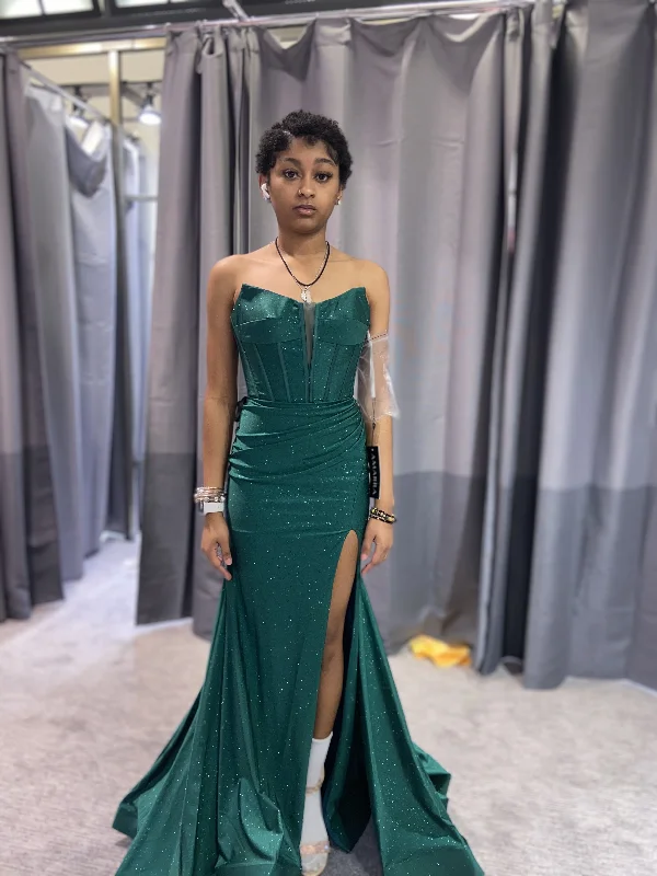 Women's Party Outfit Green Mermaid Sleeveless Evening Dress with Slit Y5920