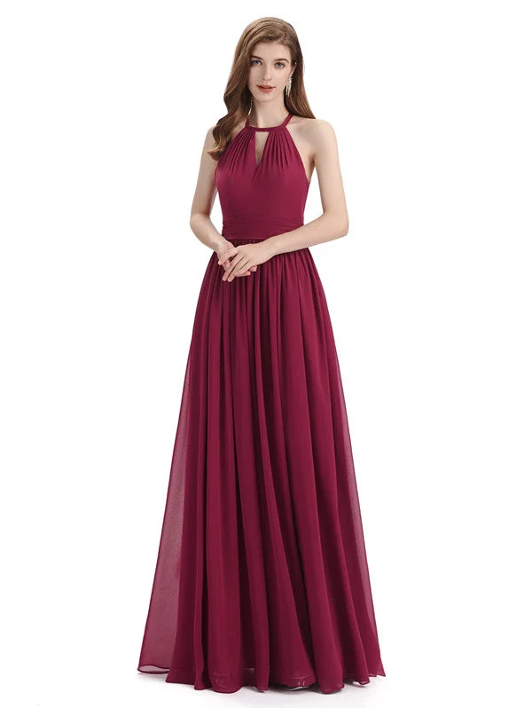 Women's Athletic Apparel A-line Halter Simple Floor-Length Bridesmaid Dresses