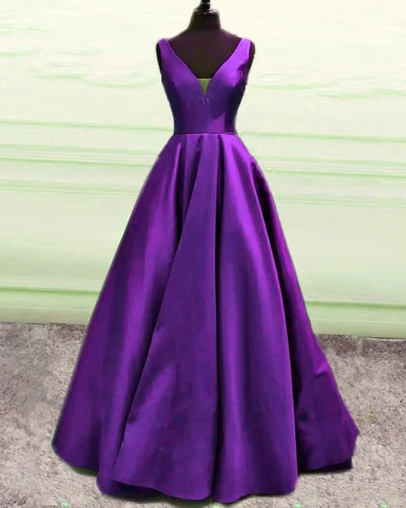 Women's Clothing Sets Simple Prom Ball Gown V Neck Dresses Satin    cg19820