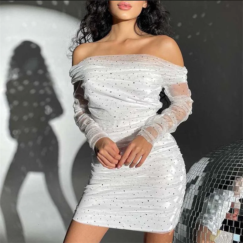 Women's Casual Outfit Exquisite Craftsmanship Julia Fashion - Women's Sexy Off Shoulder Ruched Mesh Bodycon Dress