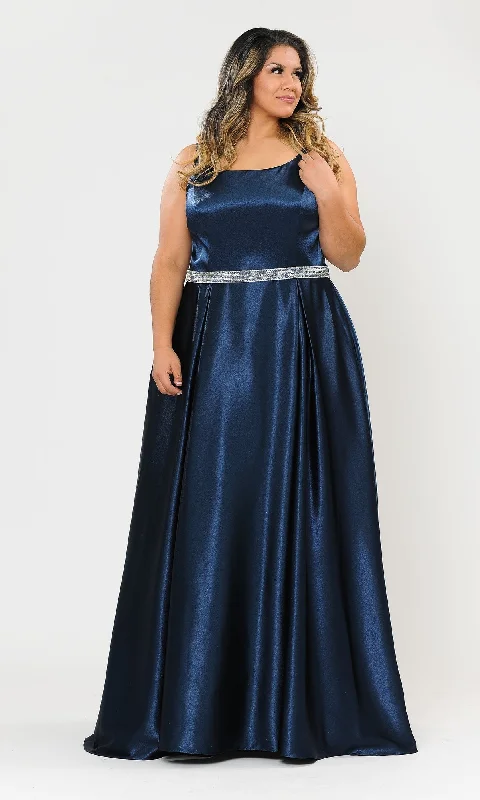 Women's Urban Clothing Sleeveless Plus-Size Long Belted Prom Dress W1010