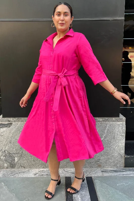 Women's Chic Outerwear Attire Plus Size Pink Shirt Dress