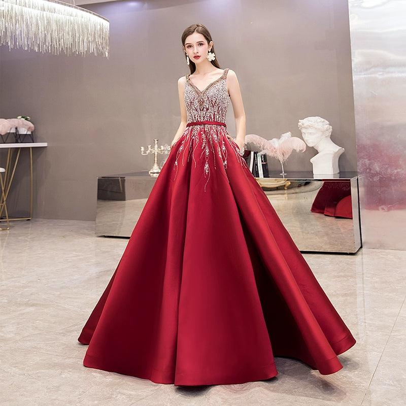 Chic Women's Garments Women's Sexy Evening Dress A-Line Prom Dresses Beaded Formal Dresses Sleeveless for Women