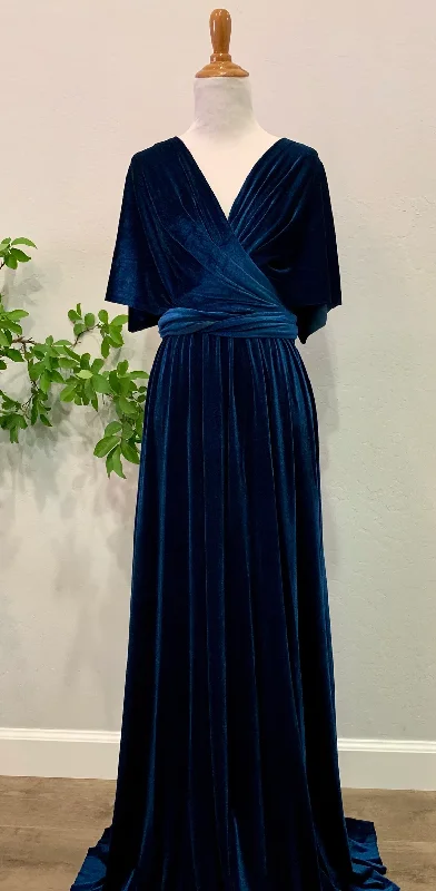 Women's Apparel And Garments Autumn winter wedding party  long velvet dress formal wrap dress velvet wrinkle unique bridesmaid dress