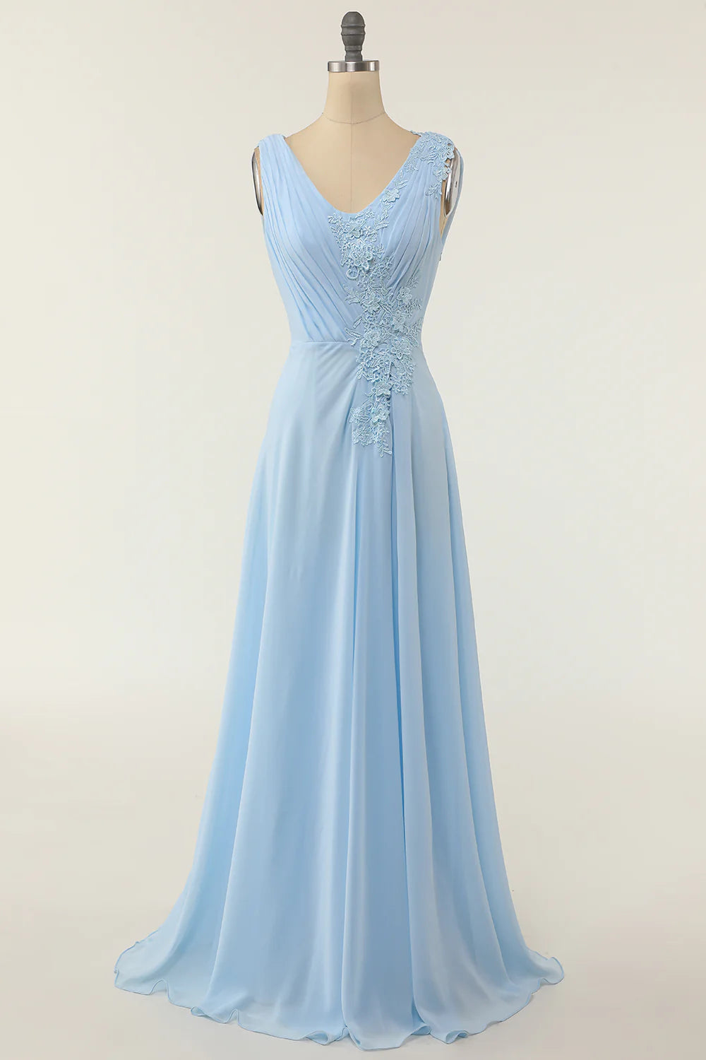 Modern Women's Clothes V-neck Blue Bridesmaid Dress with Ruffle Wedding Guest Dress