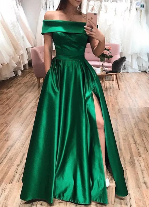 High-Fashion Women's Clothing Women Satin Prom Dresses Long Side Slit Evening Party Dress YPD102