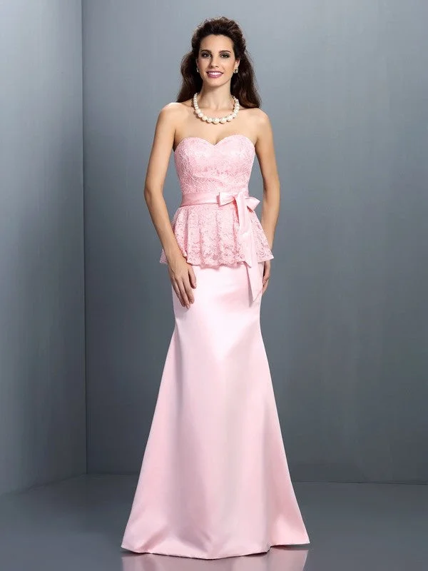 Stylish Women's Apparel Trumpet/Mermaid Sweetheart Lace Sleeveless Long Satin Bridesmaid Dresses