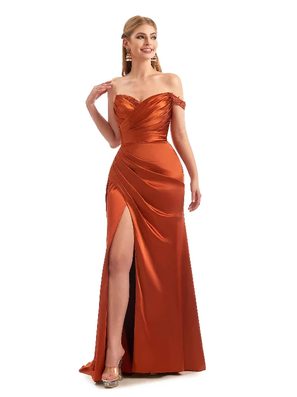 Women's Clothes And Apparel Sets One Shoulder Lace Strap Mermaid Satin Unique Long Bridesmaid Dresses Online