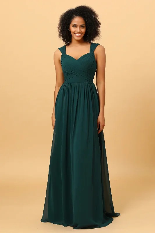 Women's High-Fashion Attire Chiffon Green Bridesmaid Dress with Ruffles