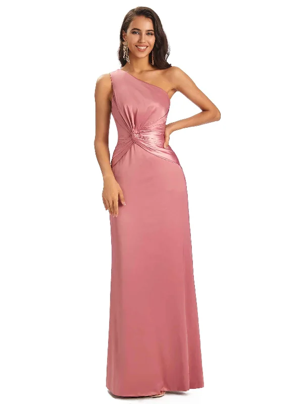 Women's High-Fashion Outfit Modern Side Slit One Shoulder Soft Satin Sheath UniqueBridesmaid Dresses Gown