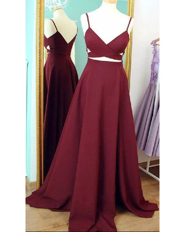 Women's Plus-Size Casual Outfit Classy Long Spaghetti Straps Burgundy Prom Dresses Formal Party Evening Gown 2020