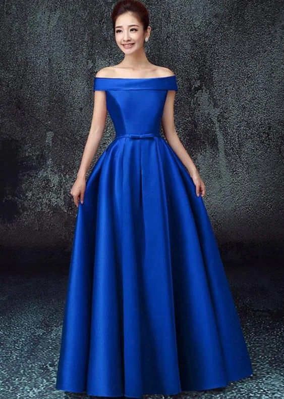 Women's Trendy Casual Clothes Simple Satin A-Line Off Shoulder Floor Length Party Dress, Satin Prom Dress Evening Dress    cg19836