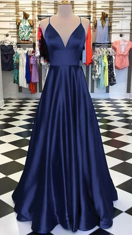 Women's Office Clothing A-Line Long Satin V-Neck Prom Dresses Formal Evening Gowns   cg17482