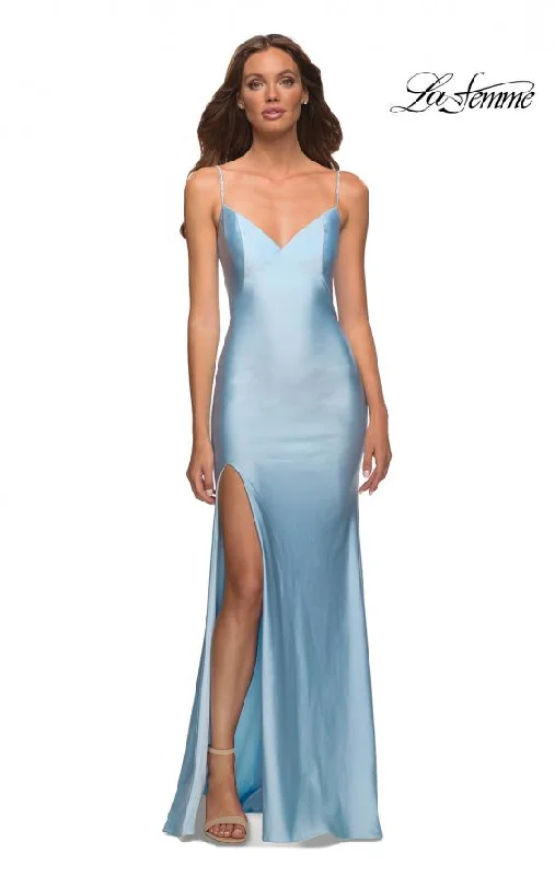 Women's Clothing For Outdoor Events La Femme 30435 Stone Strap V Neck Gown