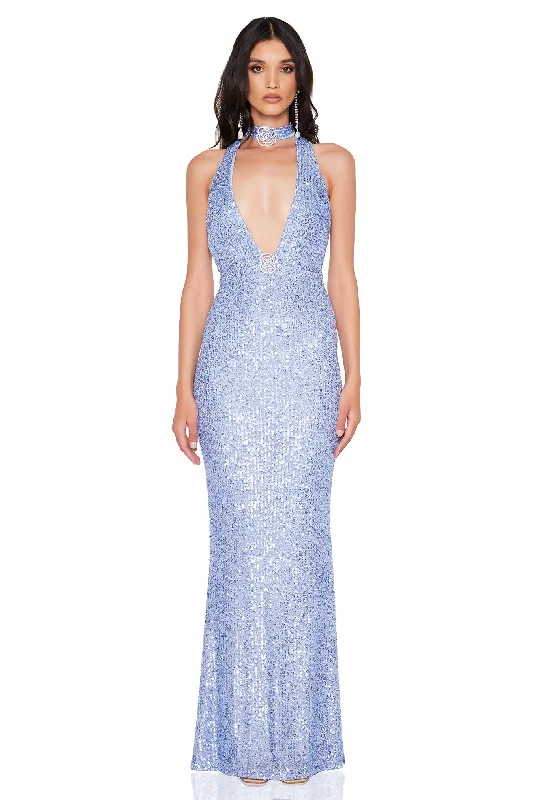 Women's Versatile Apparel Nookie Rosalia Halter Gown - Sky