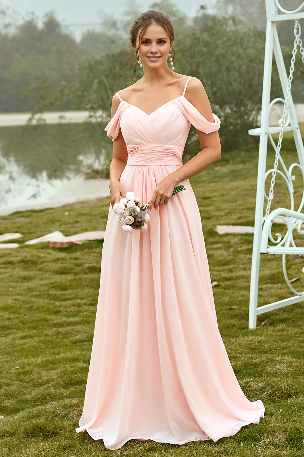 Women's Transitional Apparel Off Shoulder Blush Bridesmaid Dress