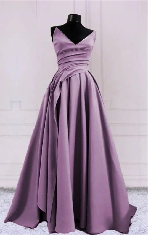 Women's Clothing Apparel Sets Simple long mauve prom dresses v neck split formal gown     cg23017