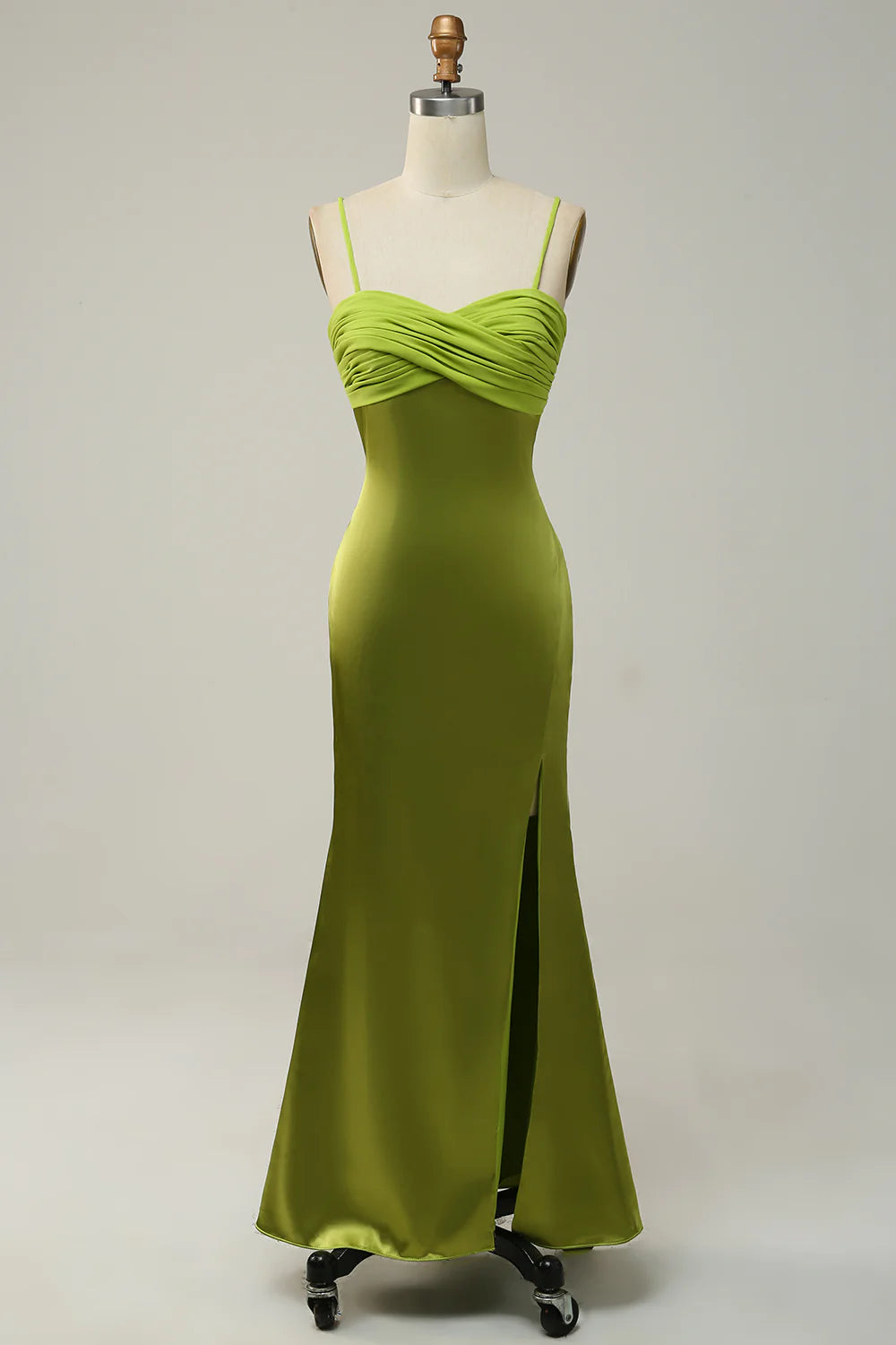 Chic Clothes For Women Sheath Spaghetti Straps Lemon Green Bridesmaid Dress with Silt