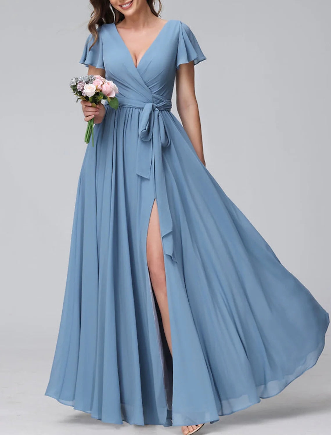 Sustainable Women's Clothes A-Line/Princess V-Neck Floor-length Long Bridesmaid Dresses With Slit