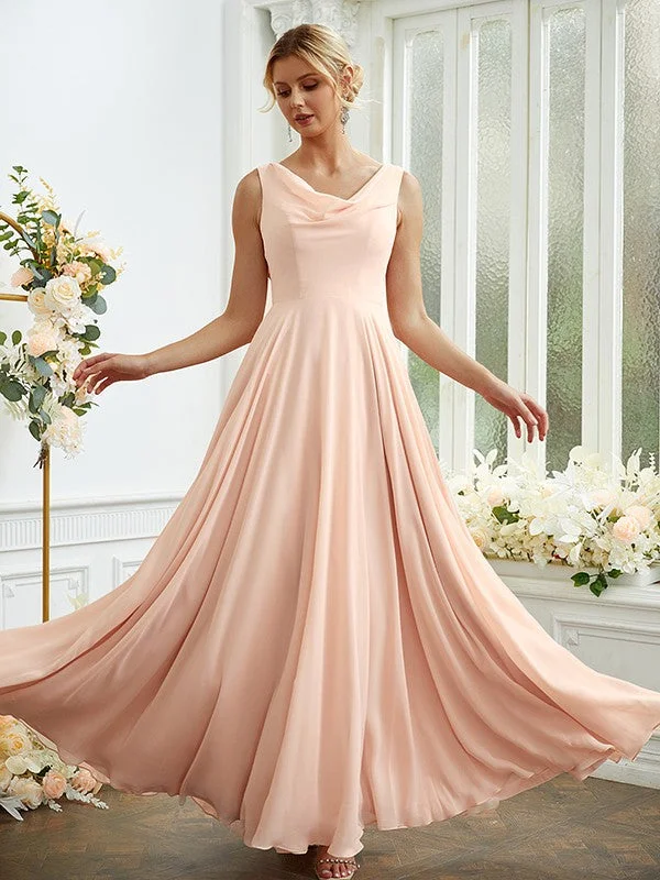 Women's Formal Apparel A-Line/Princess Chiffon Ruffles Scoop Sleeveless Floor-Length Bridesmaid Dresses