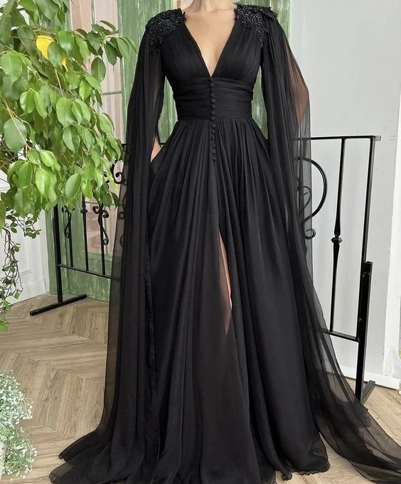 Women's Casual Apparel For Weekends Tulle A Line Long Sleeves Evening Dress