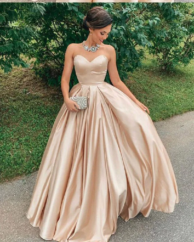 Women's Comfortable Clothes For Weekends Shiny Satin Sweetheart Long  Prom Dress PL2227