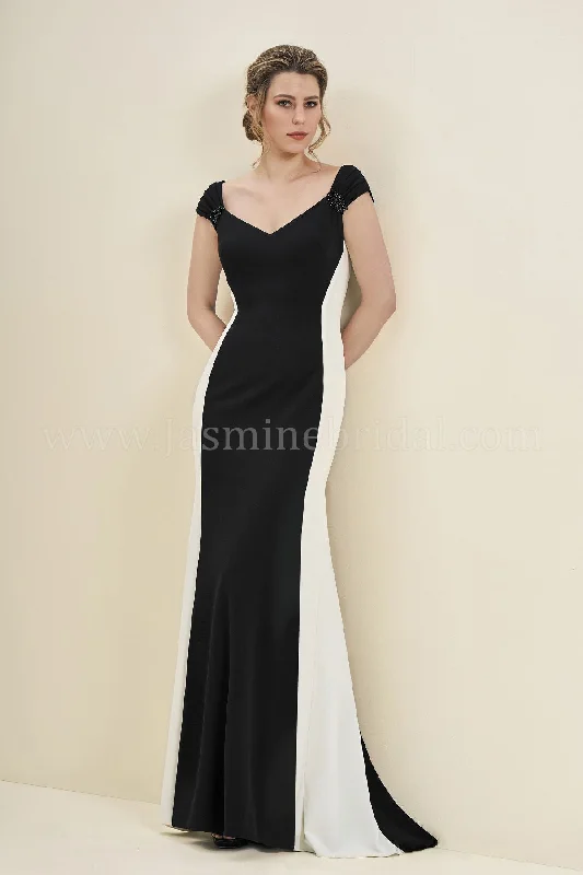 Women's Charming Outfit For Events Dreamy Draping Jade Couture Stretch Crepe Two Tone Gown J195054