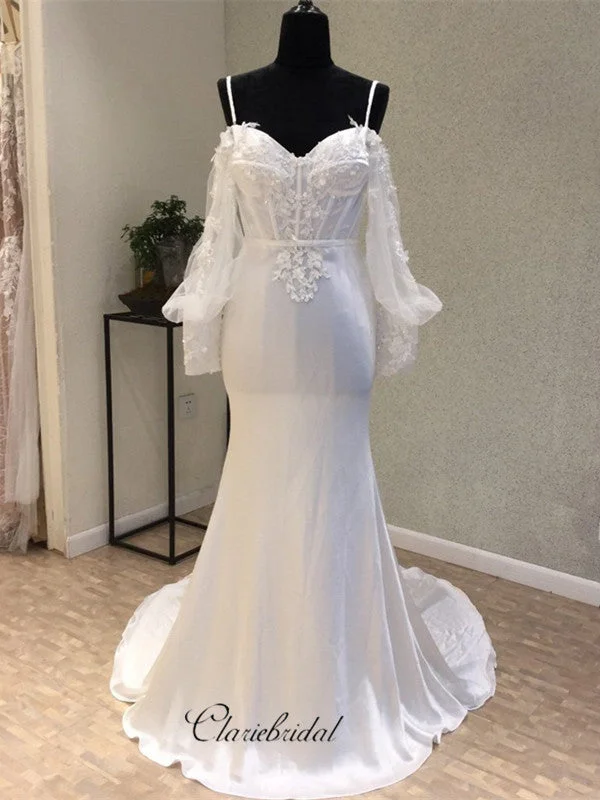 Women's Outerwear Apparel Long Sleeves Cheap Spaghetti Strap Mermaid Sexy Backless Wedding Dresses