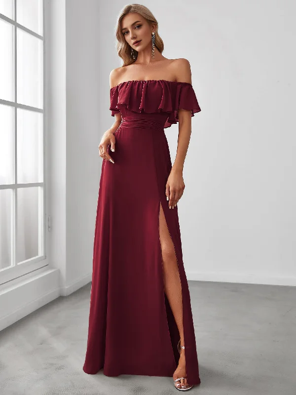 Women's Transitional Garments Bridesmaid Dresses Off The Shoulder Bridesmaid Dresses Side Split Beach Maxi Formal Dress Wedding Guest Dresses