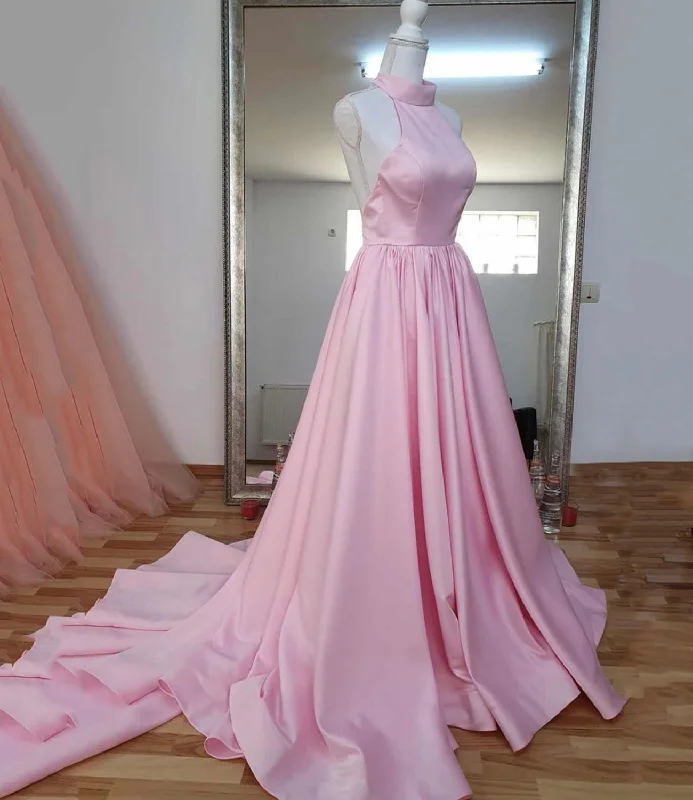 Women's Formal Event Clothing PINK SATIN LONG A LINE PROM DRESS PINK EVENING DRESS    cg19624