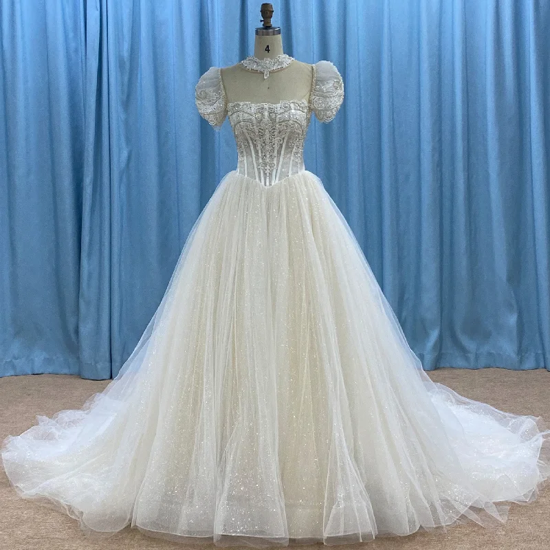 Sustainable Women's Clothing Trendy Design A-line Tulle Lace Wedding Dress with Detachable Top