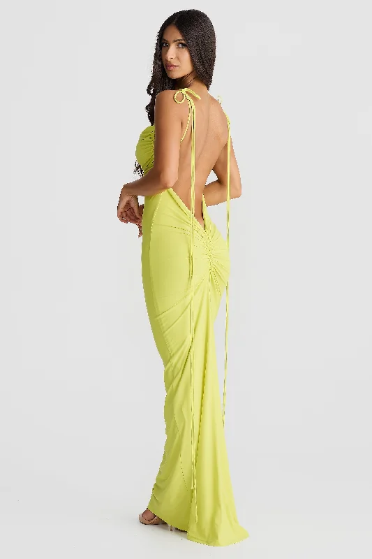 Vintage-Inspired Women's Apparel Jiani Gown - Chartreuse