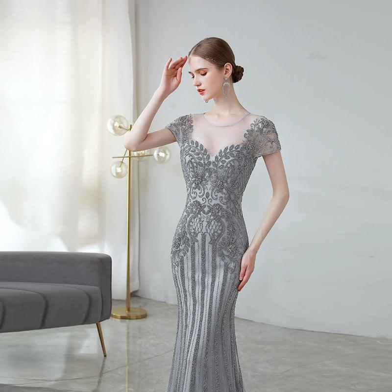 Women's High-Fashion Garments Women's Mermaid Evening Dress Long Sexy Prom Dresses Sleeveless Beaded Formal Dresses