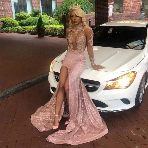 Women's Clothing For Travel Sheath Pink Elastic Satin Long Sleeves Stretchy Prom Dress  cg7900