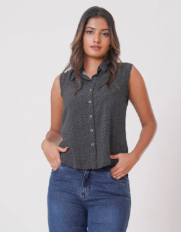 Women's Seasonal Garments Sleeveless Collared Top