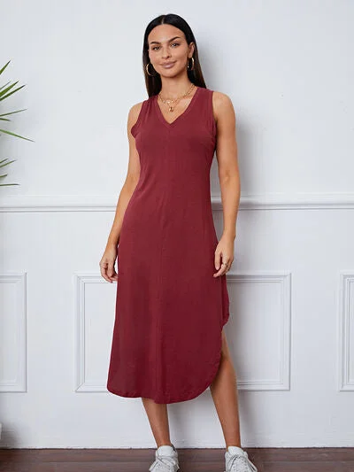 Timeless Women's Garments V-Neck Sleeveless Curved Hem Dress