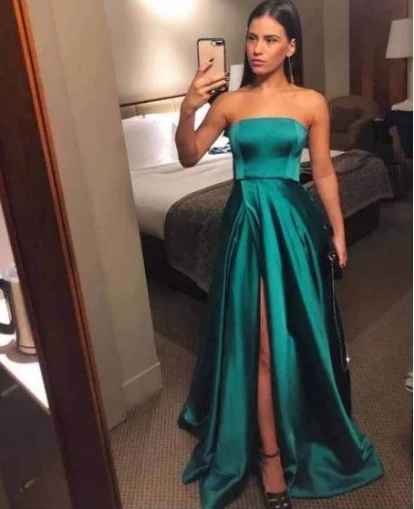 Timeless Women's Outfit A-Line Strapless Long Satin Prom Dresses Formal Evening Gowns prom dress   cg18791