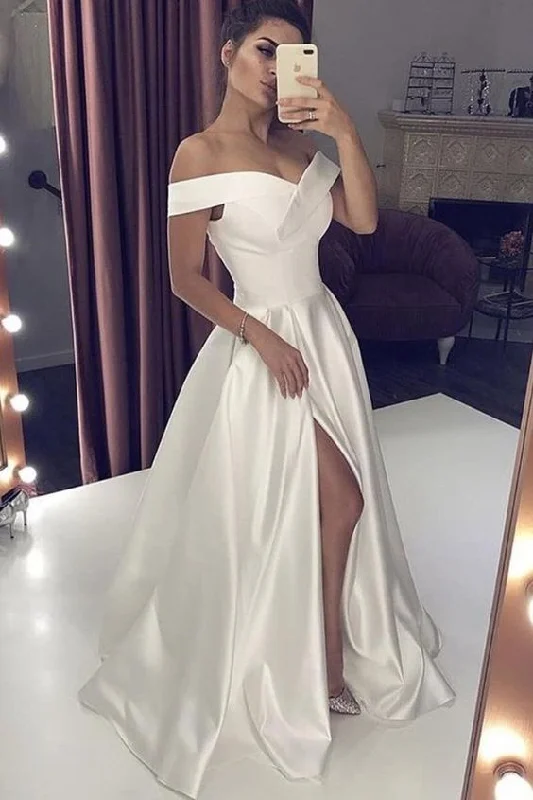 Casual Chic Clothing For Women A-Line Satin Off-the-Shoulder Long Prom Dresses Formal Evening Gowns    cg17370