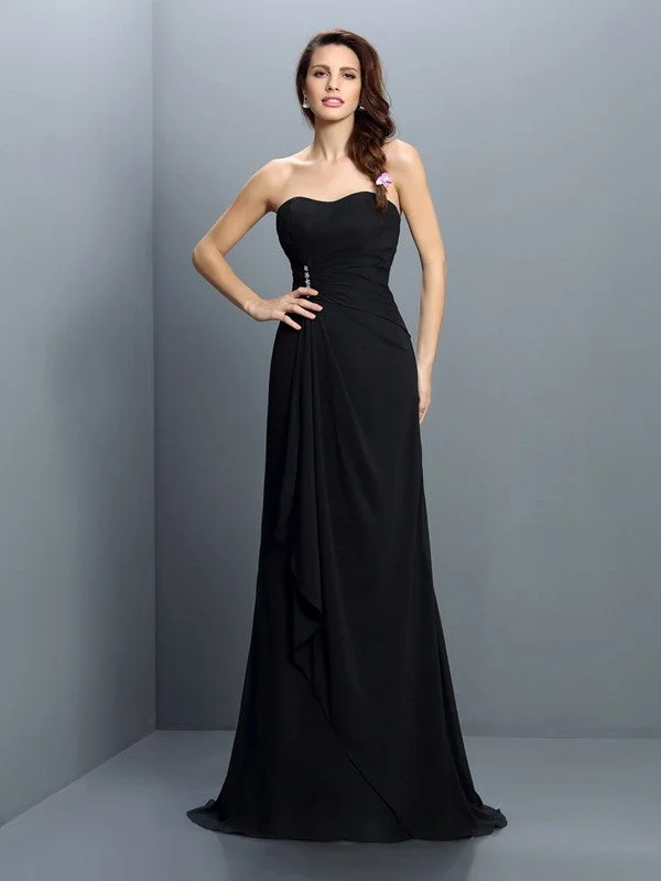 Women's Travel Apparel Trumpet/Mermaid Strapless Pleats Sleeveless Long Chiffon Bridesmaid Dresses