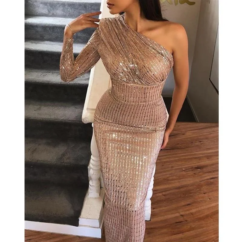 Charming Women's Clothes For Special Events Refined Look FashionSierra - One Sleeeve Bodycon Sequined Dress