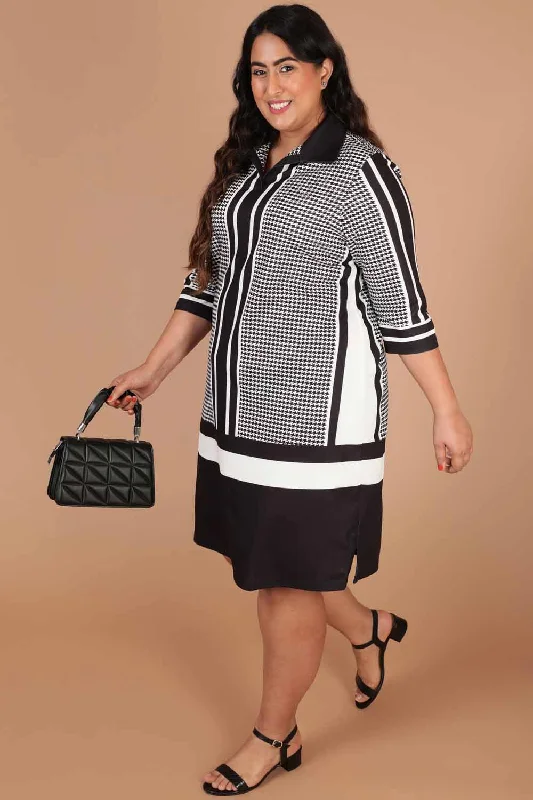 Women's Comfortable Lounge Attire Houndstooth Print Shirt Dress