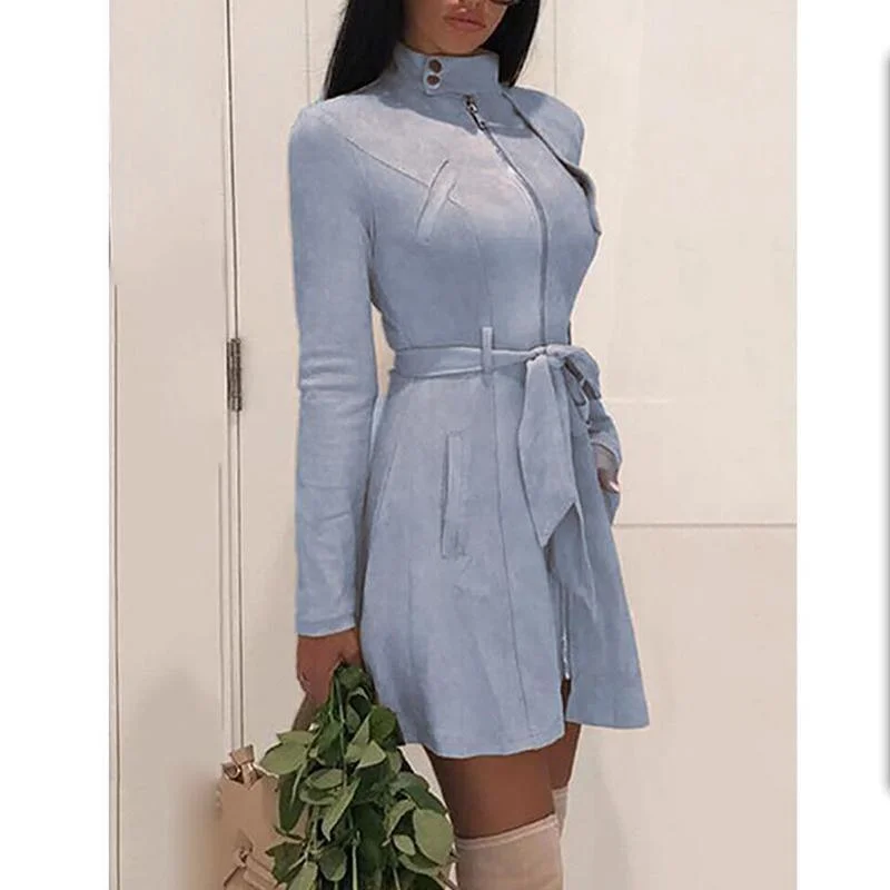 Women's Formal Event Attire Limited - Stock FashionSierra - Suede leather dress women long sleeve belted dress autumn fashion faux suede leather dresses Elegant party dress vestidos