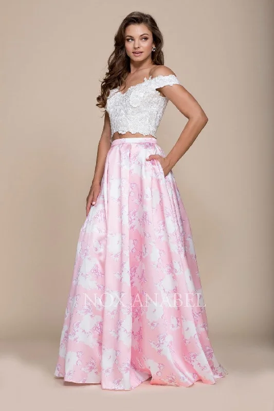 Women's Plus-Size Garments Long Two Piece Floral Print Prom Dress