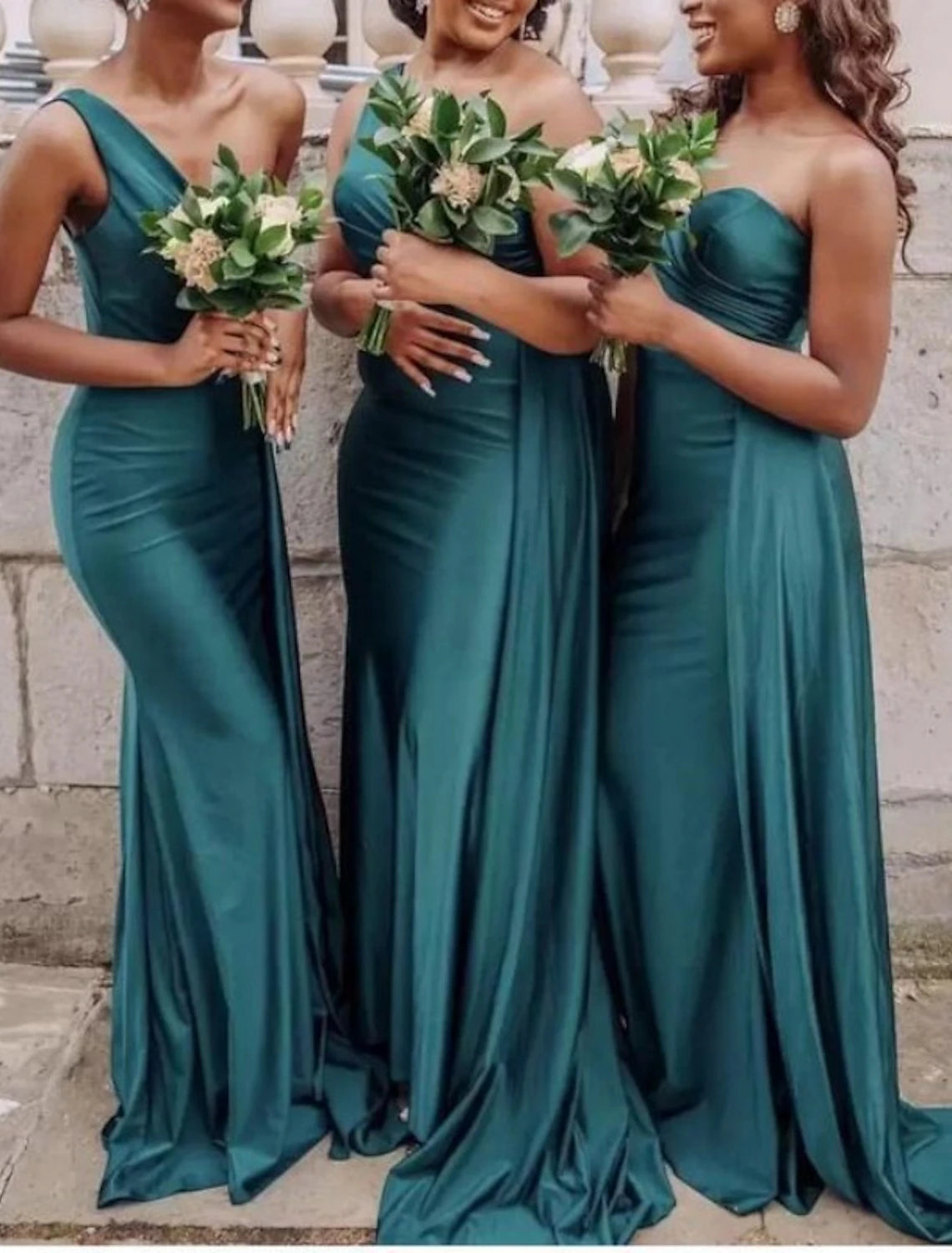 Women's Holiday Attire Mermaid / Trumpet Bridesmaid Dress One Shoulder Sleeveless Elegant Sweep / Brush Train Spandex with Draping / Solid Color