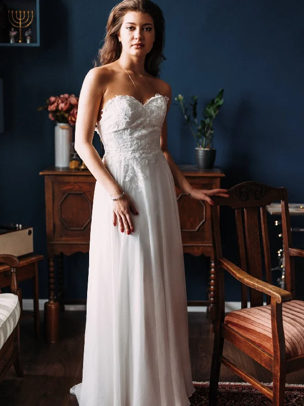 Women's Resort Attire Sweetheart Long A-line Lace Chiffon Wedding Dresses, A-line Wedding Dresses, 2020 Wedding Dresses